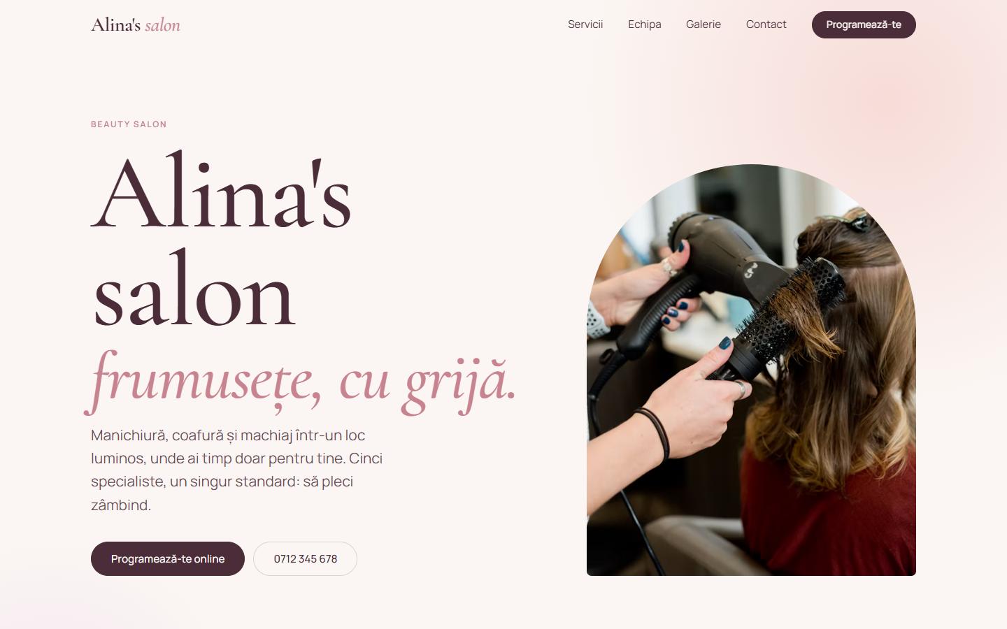 Site-ul Alina's salon: prima pagină