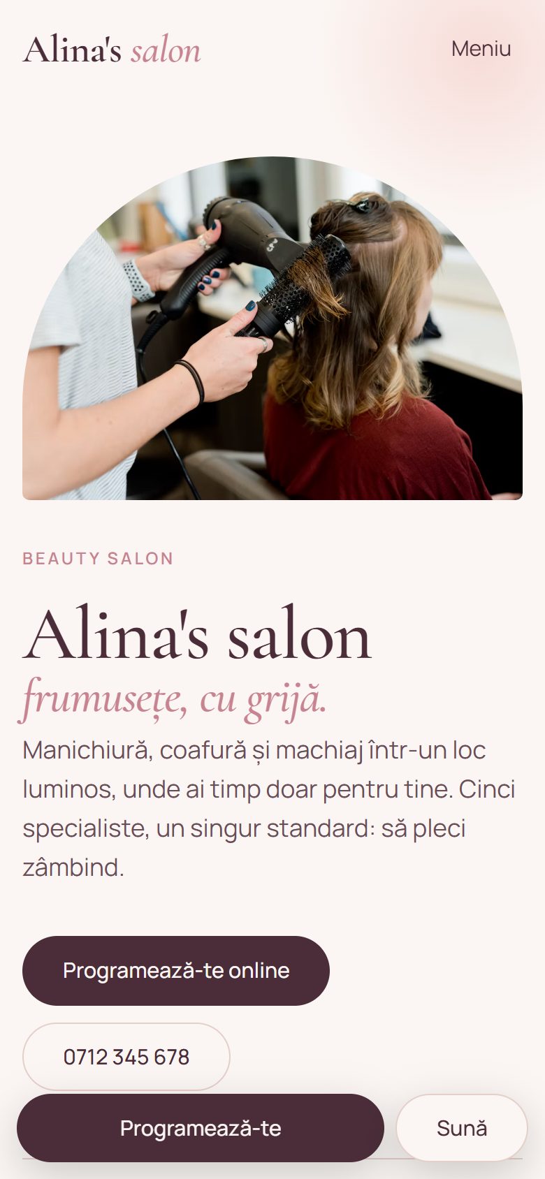 Site-ul Alina's salon pe telefon