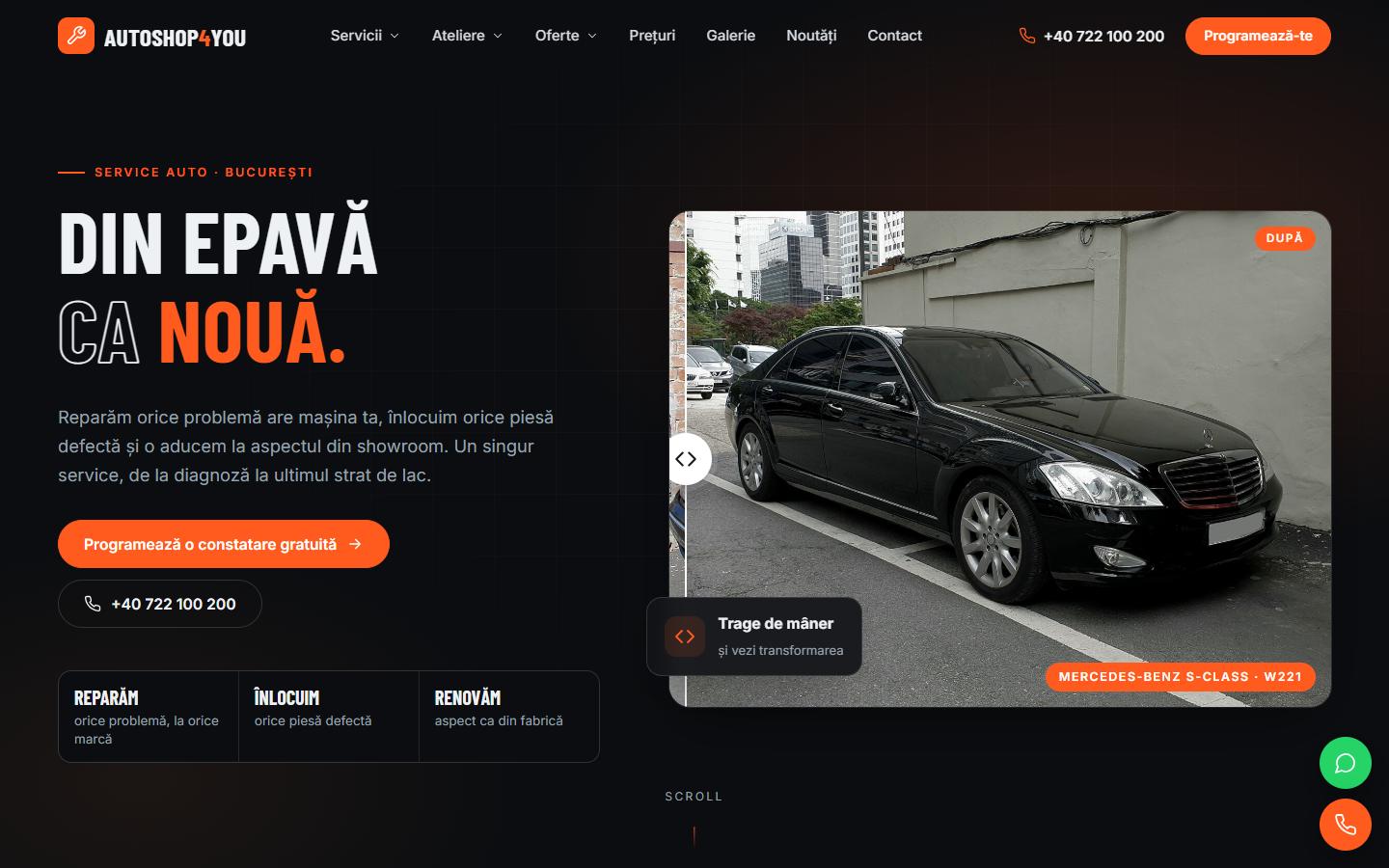 Site-ul AutoShop4You: prima pagină