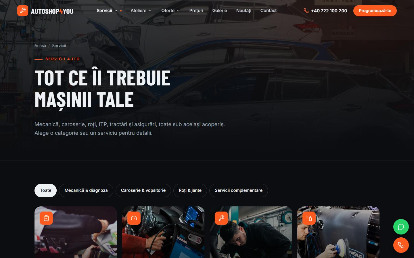 Site-ul AutoShop4You: serviciile