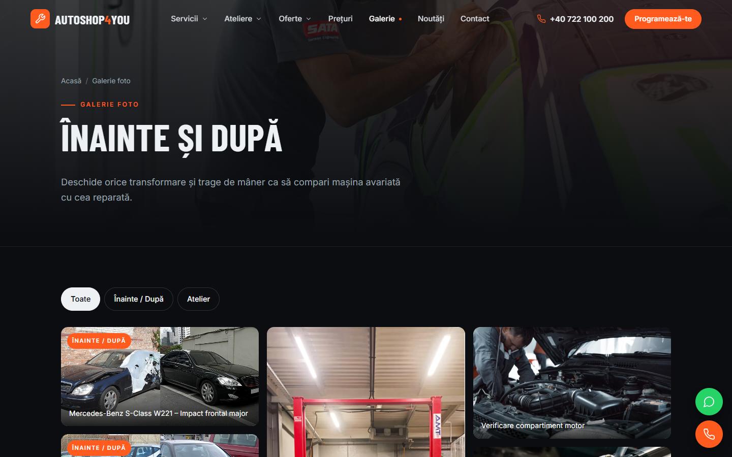 Site-ul AutoShop4You: galeria înainte / după