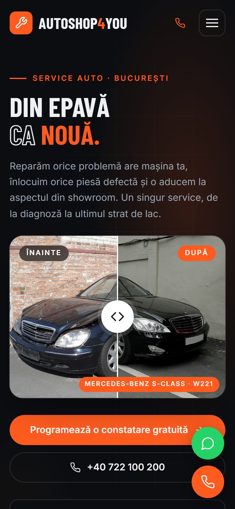 Site-ul AutoShop4You pe telefon