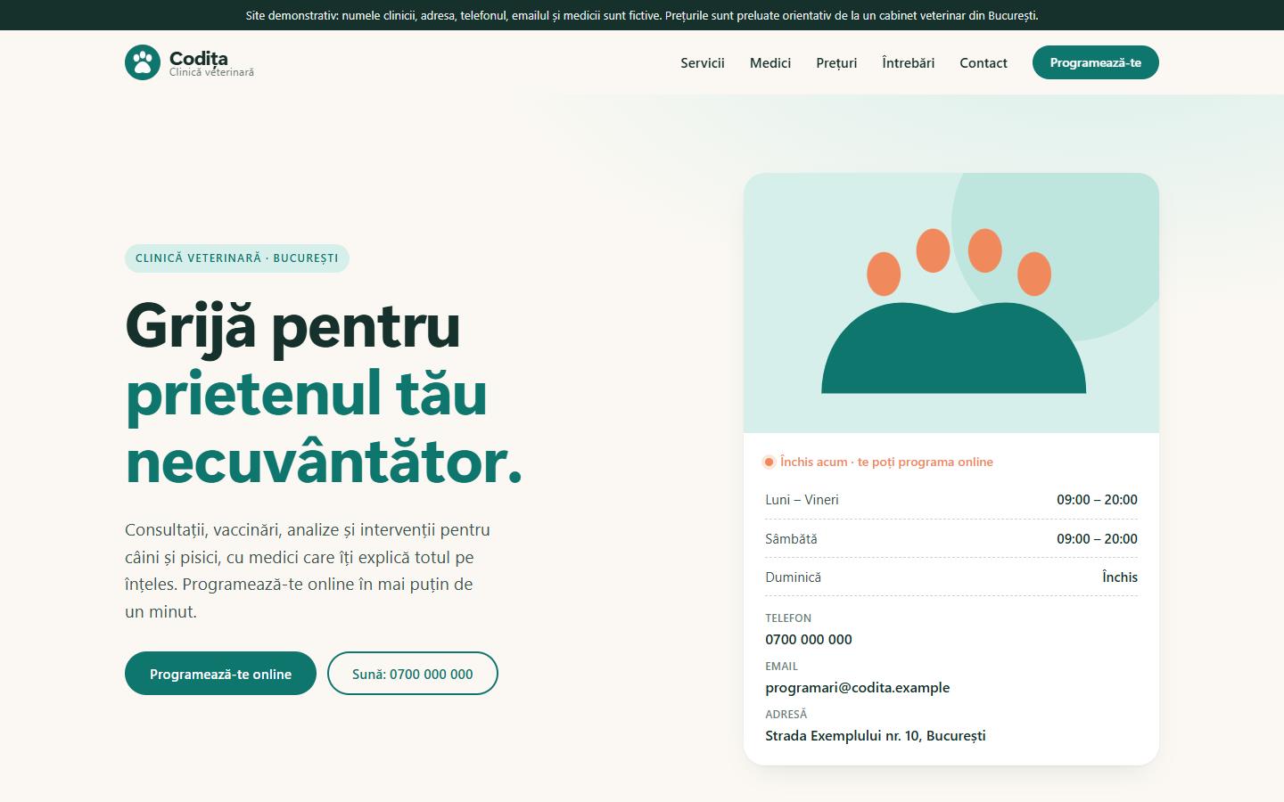 Site-ul Codița: prima pagină