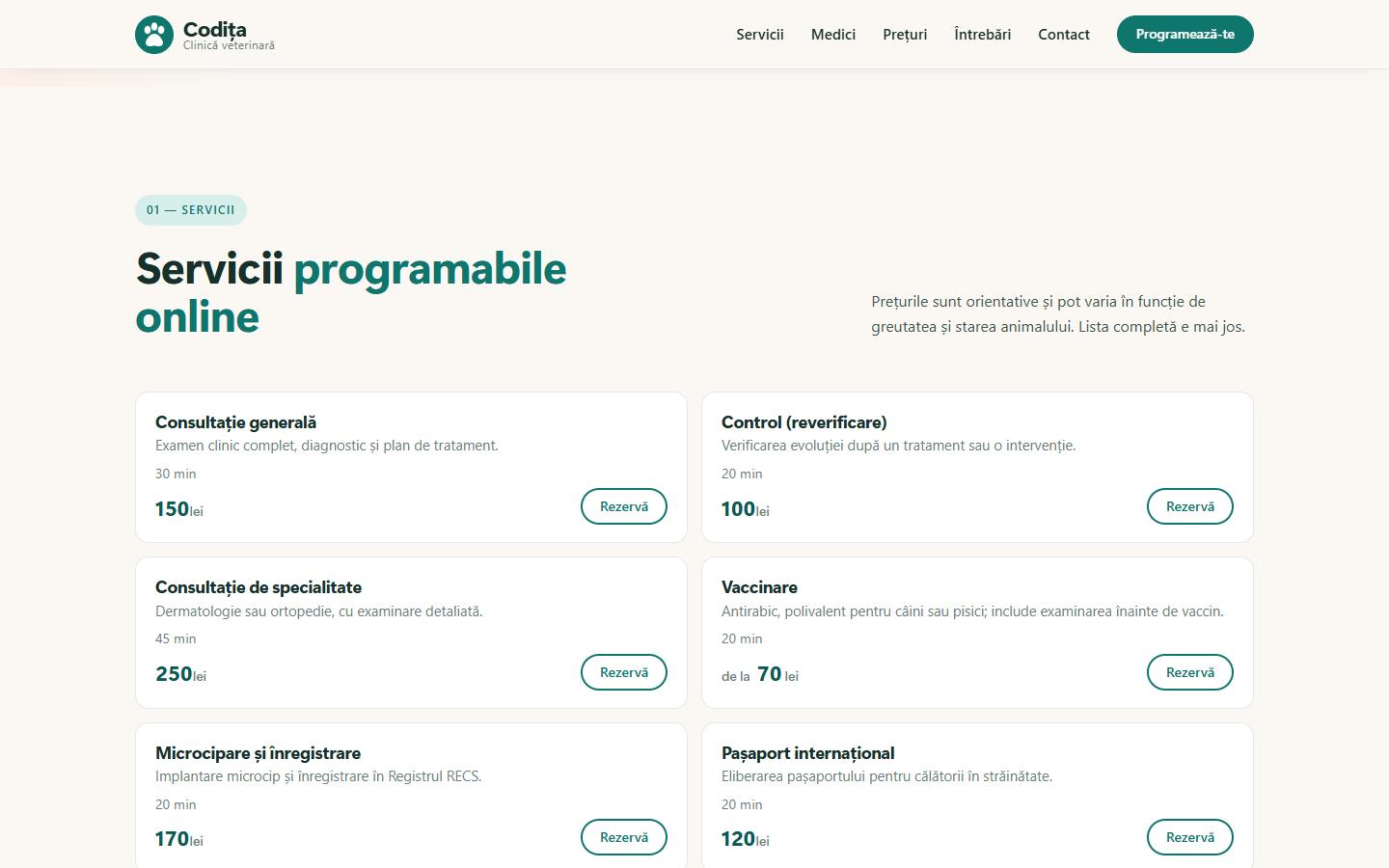 Site-ul Codița: serviciile