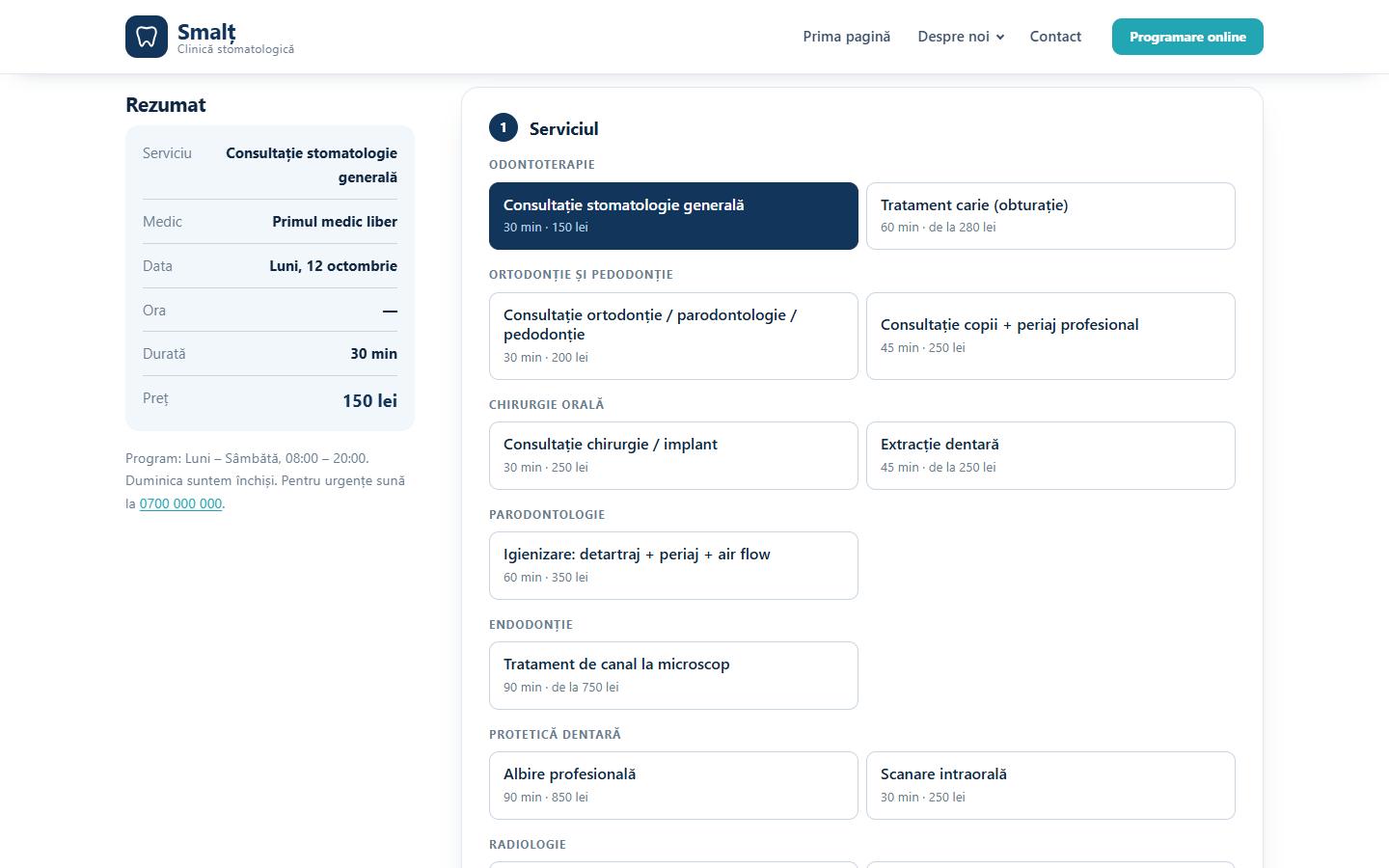 Site-ul Smalț: programarea online
